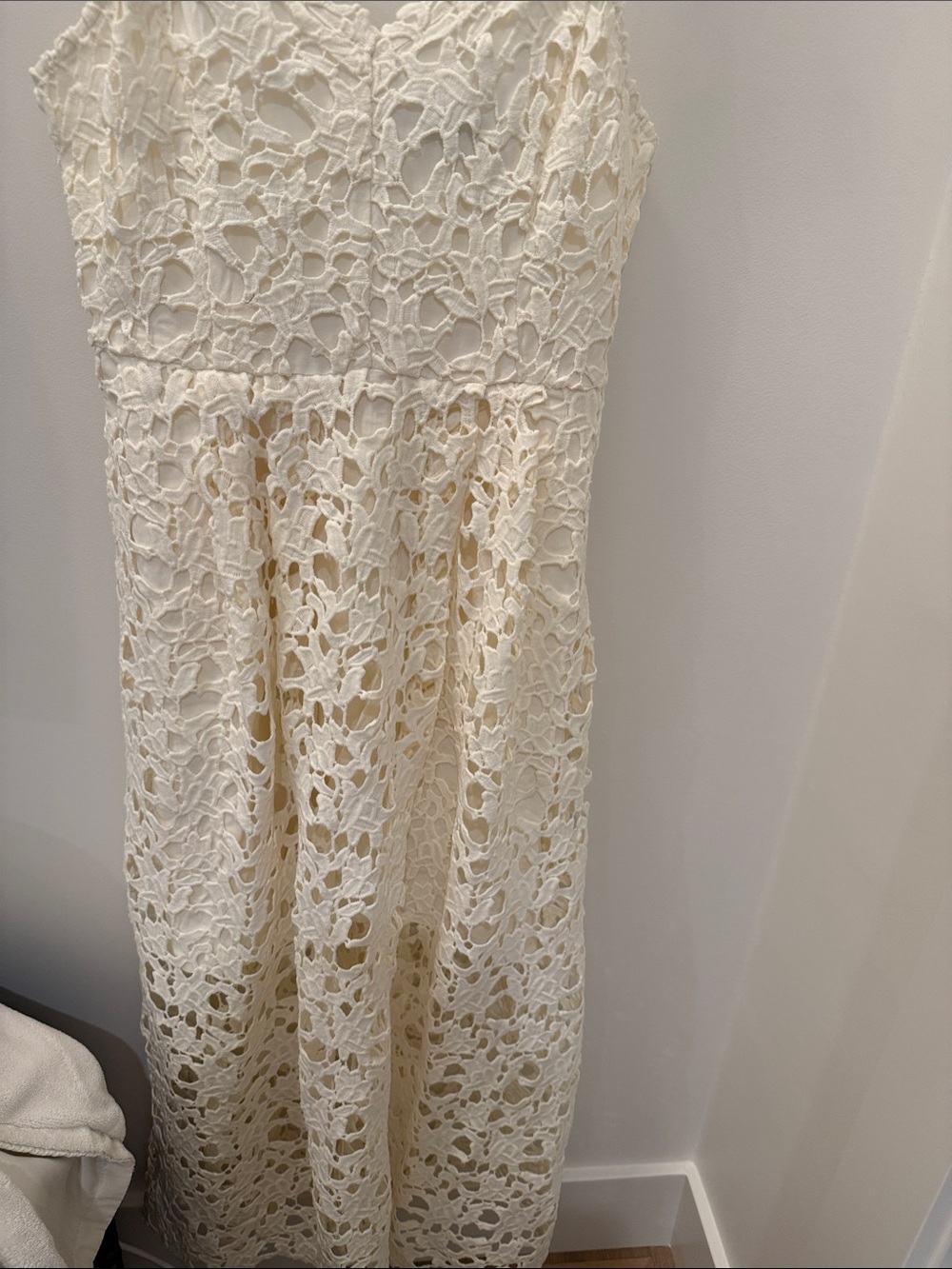Vici White Crochet Lace Midi Dress with Scallop V-Neck - Picture 6 of 8